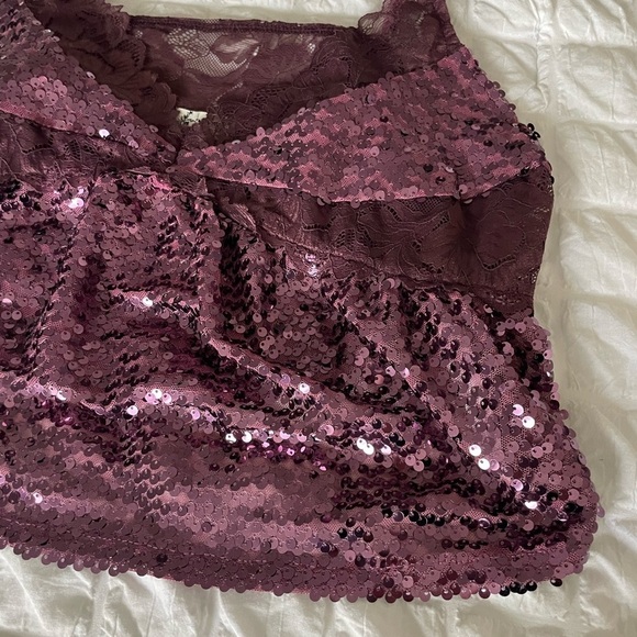 Free People burgundy right rhythm sequin mesh crop top - Picture 8 of 12